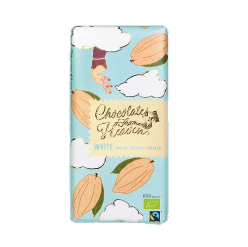 Chocolate bar packaging with cacao bean design on a white background