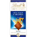 Lindt Excellence Sea Salt Caramel milk chocolate packaging on a white background